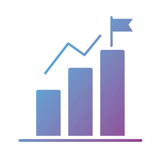 Barras estatísticas e ícone de estilo silhueta bandeira — Vetor de Stock