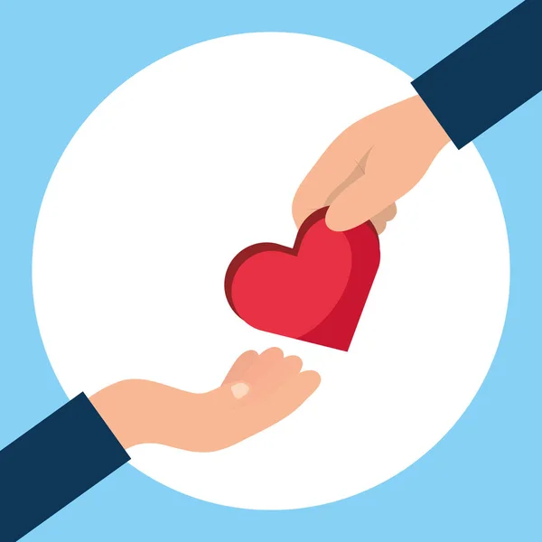Välgörenhet donation händer som ger hjärta — Stock vektor