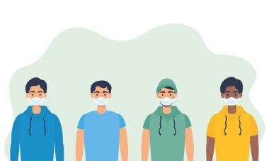 Yüz maskesi kullanan ırklar arası gençler.