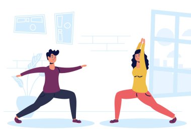 Çift evde egzersiz yapıyor.