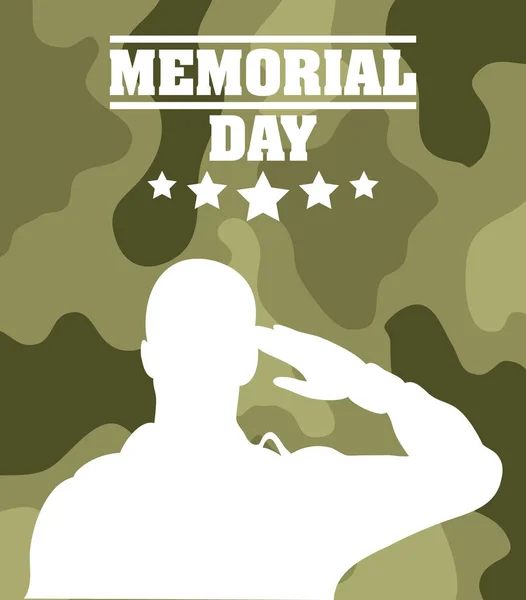 Memorial Day celebration with soldier silhouette in camouflage background — Stock Vector