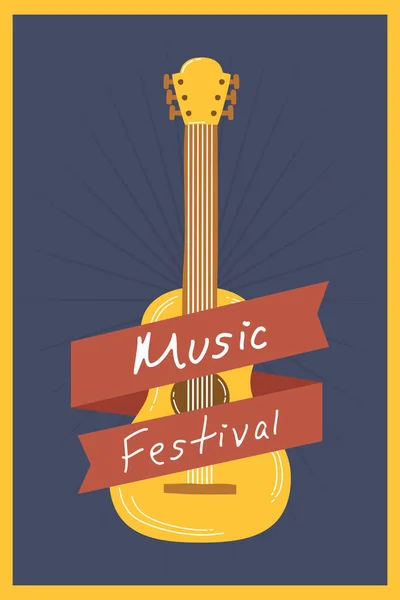 Poster del festival musicale con strumento per chitarra — Vettoriale Stock