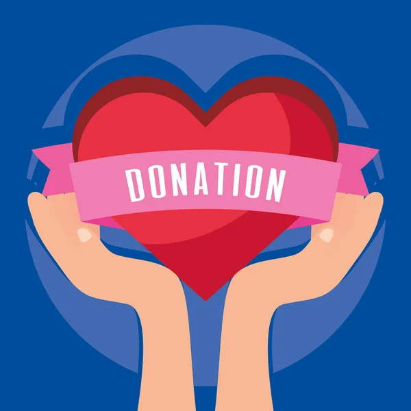 Donación de caridad manos levantar el corazón — Vector de stock