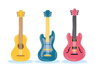 Gitar enstrümanlarıyla müzik festivali posteri