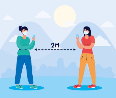 Kovid19 için sosyal mesafeli kadınlar