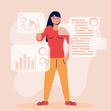 Teknoloji karakter simgesi kullanan kadın