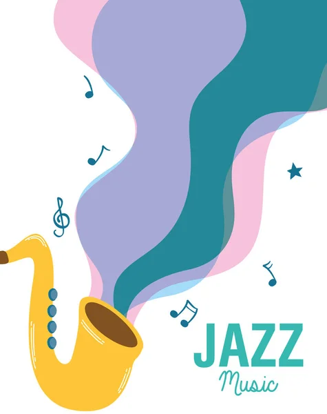 Jazz muziek fest poster met saxofoon instrument — Stockvector
