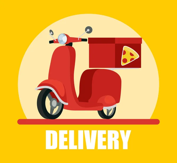 Motorfiets levering pizza service met belettering — Stockvector