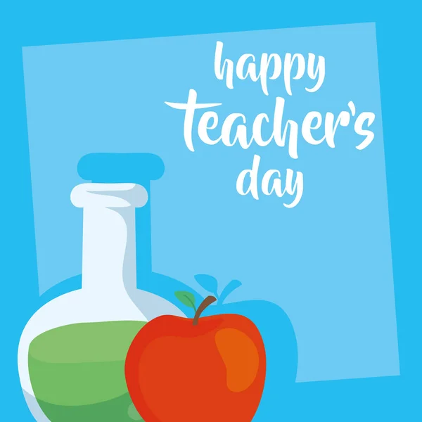 Fröhliche Lehrertagsfeier mit Apfel und Rohrprobe — Stockvektor