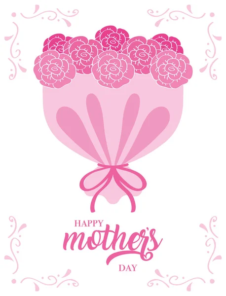 Happy mothers day card with roses bouquet — Stock Vector