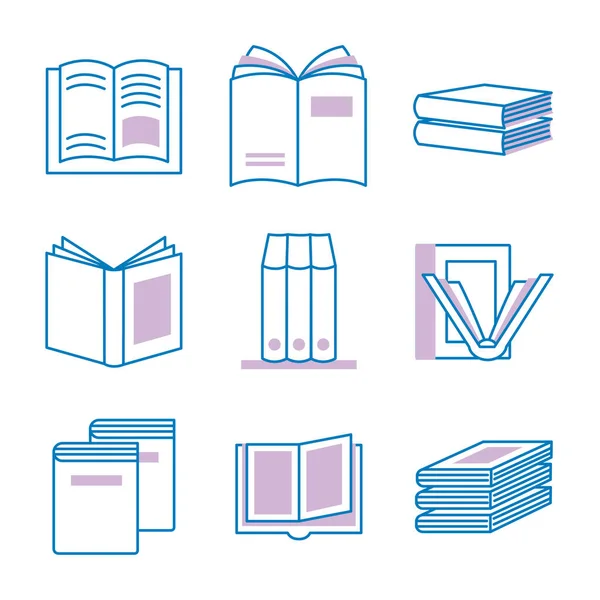 Bundle di icone di stile linea libri di testo — Vettoriale Stock