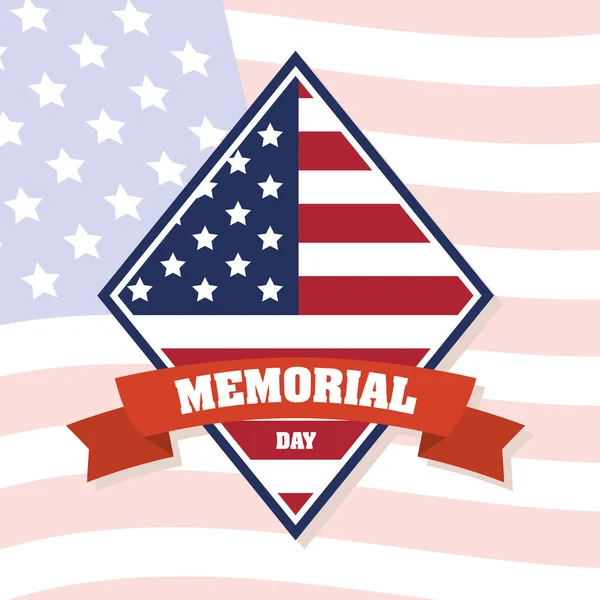 Celebração do Dia Memorial com bandeira dos EUA em moldura de diamante —  Vetores de Stock