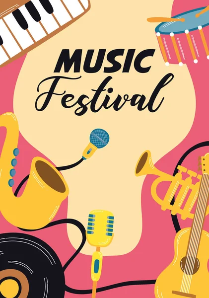 Musikfest-Plakat mit Instrumenten — Stockvektor