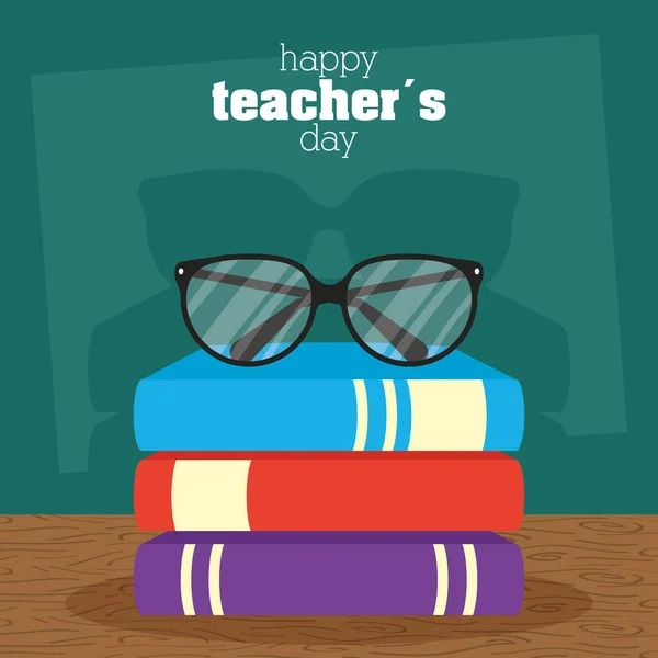 Szczęśliwy dzień nauczycieli święto z tablicy i książek — Wektor stockowy