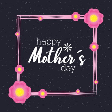 Çiçek çerçeveli mutlu anneler günü kartı.