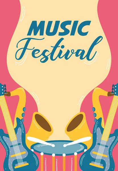 Affiche du festival de musique avec instruments — Image vectorielle