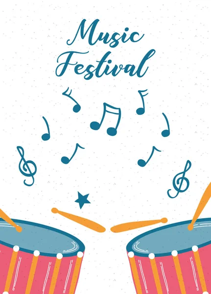 Affiche du festival de musique avec instrument à batterie — Image vectorielle