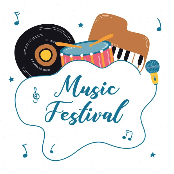 Affiche du festival de musique avec instruments — Image vectorielle