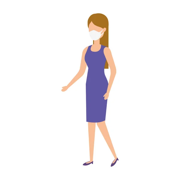Femme d'affaires utilisant masque visage icône isolée — Image vectorielle