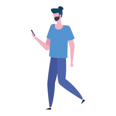 Yüz maskesi ikonu kullanan akıllı telefonlu genç adam