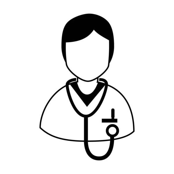 Médecin avatar masculin avec icône de style ligne stéthoscope — Image vectorielle