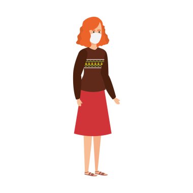 Yüz maskesi simgesi kullanan kadın