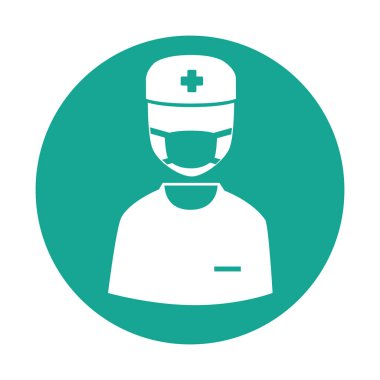 Çerçevesinde yüz maskesi olan erkek sağlık görevlisinin silueti.