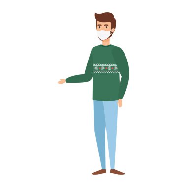 Yüz maskesi ikonu kullanan ceketli genç adam