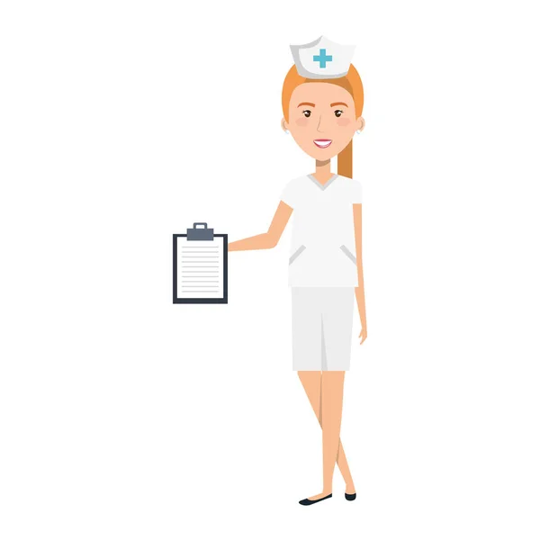 Infirmière professionnelle avec presse-papiers icône isolée — Image vectorielle