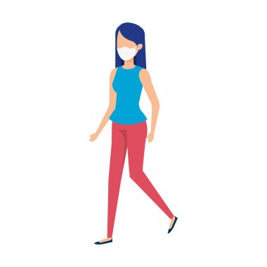 Yüz maskesi simgesi kullanan genç bir kadın