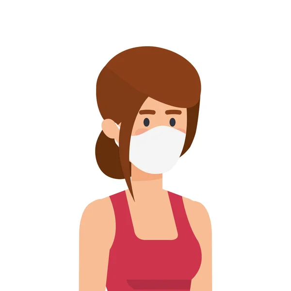 Mujer joven usando máscara facial icono aislado — Vector de stock