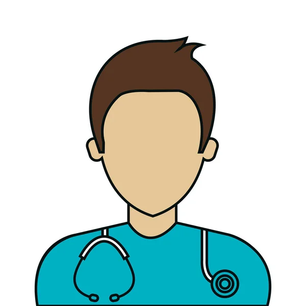 男性辅助医师，带听诊器化身孤立图标 — 图库矢量图片