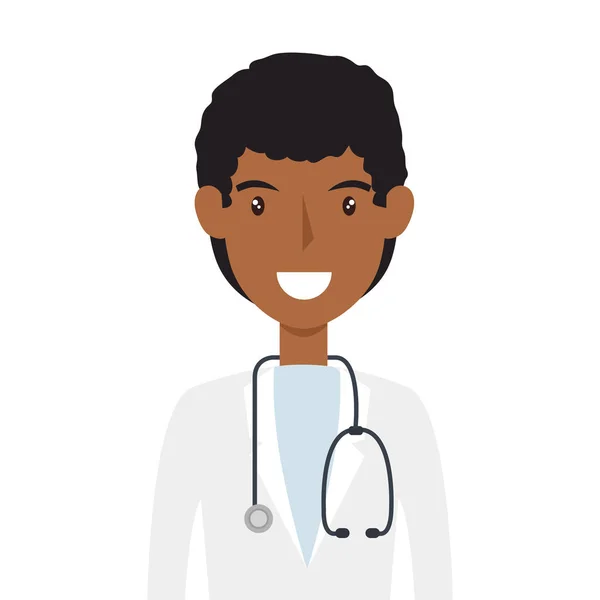 Médecin homme afro avec stéthoscope icône isolée — Image vectorielle