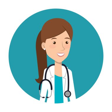 Çerçevesinde steteskop olan doktor kadın.