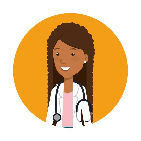 Γιατρός θηλυκό afro με στηθοσκόπιο σε κυκλικό πλαίσιο — Διανυσματικό Αρχείο