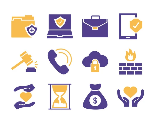 Bundle of insurance set icons — Stock Vector