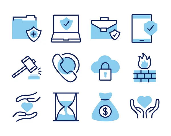 Bundle of insurance set icons — Stock Vector