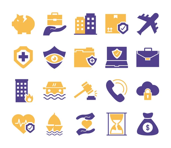 Bundle of insurance set icons — Stock Vector