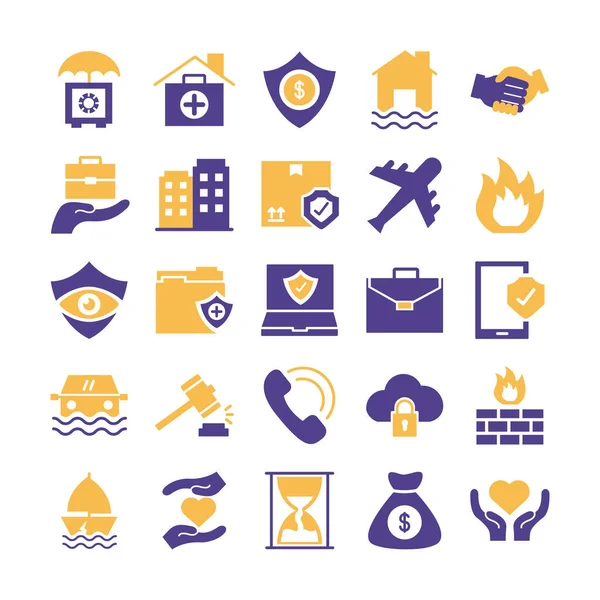 Bundle of insurance set icons — Stock Vector