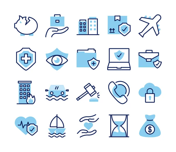 Paquete de iconos de conjunto de seguros — Archivo Imágenes Vectoriales