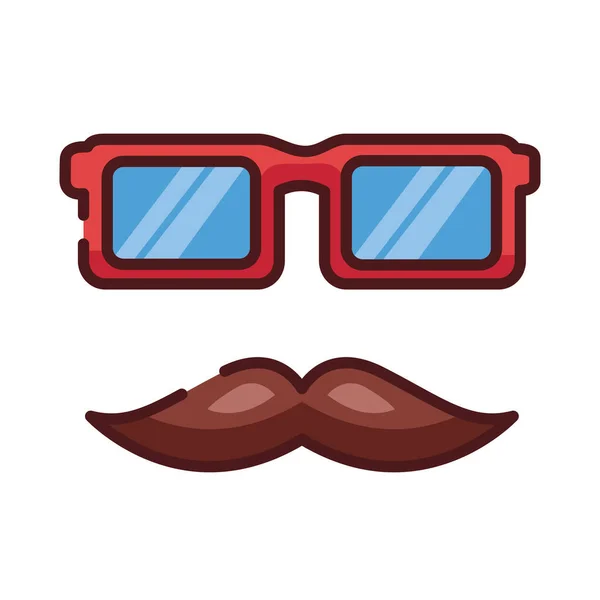 Dad mustache and eyeglasses hipster line and fill style icon — Stock Vector