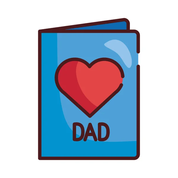 Cartão com bigode pai e linha de coração e ícone de estilo de preenchimento — Vetor de Stock