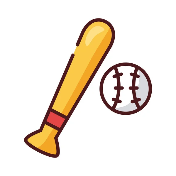 Línea de béisbol bate y bola y llenar icono de estilo — Vector de stock
