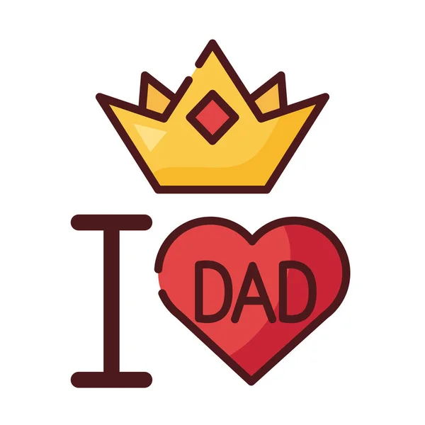 Eu amo o coração do pai e linha de coroa e ícone de estilo de preenchimento — Vetor de Stock