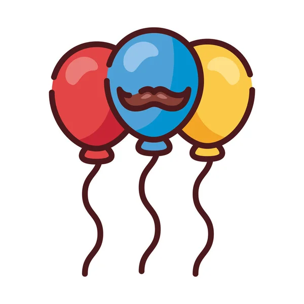 Globos de helio con línea de bigote papá e icono de estilo de relleno — Archivo Imágenes Vectoriales