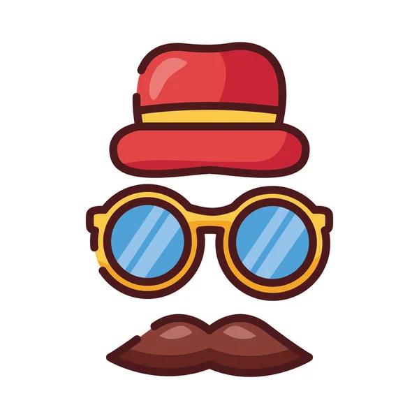 Dad mustache with eyeglasses and tophat line and fill style icon — Stock Vector