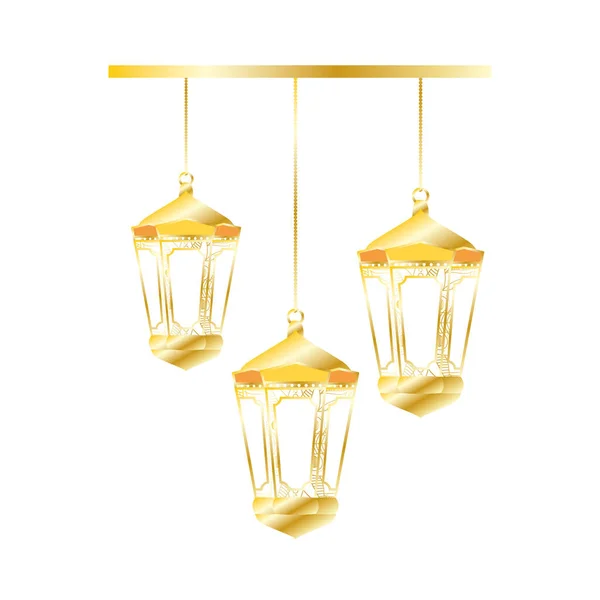 Złote lampy wiszące ramadan kareem — Wektor stockowy