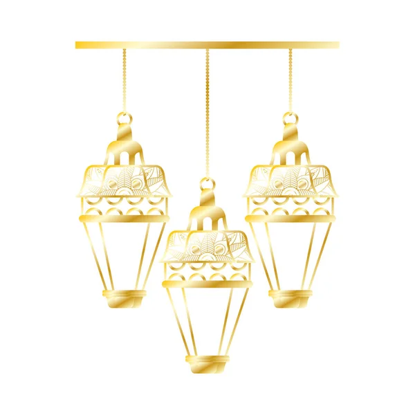 Gouden lampen opknoping ramadan kareem — Stockvector