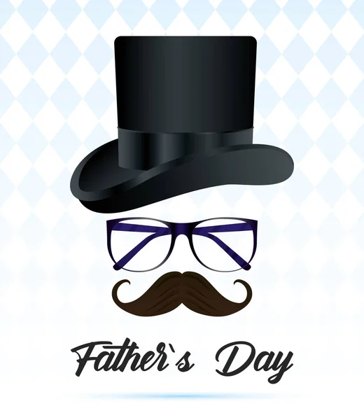 Happy fathers day card with elegant tophat and eyeglasses — Stock Vector