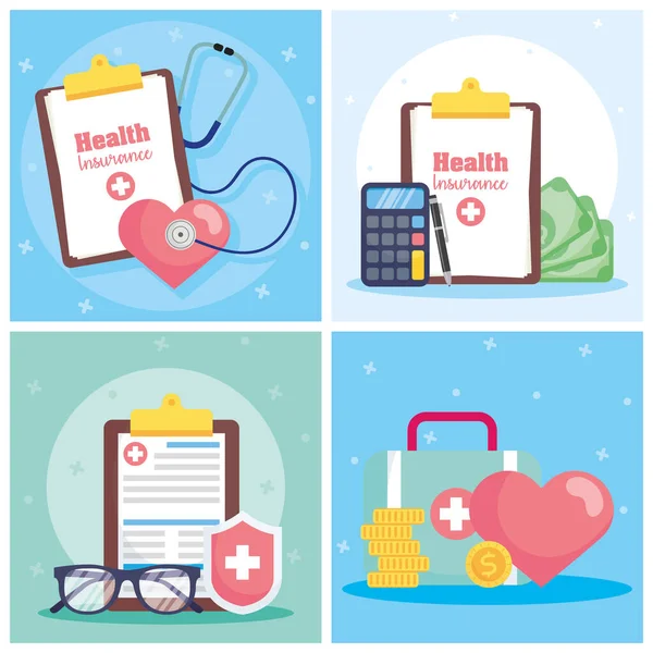 Health insurance service with checklist orders and icons — Stock Vector